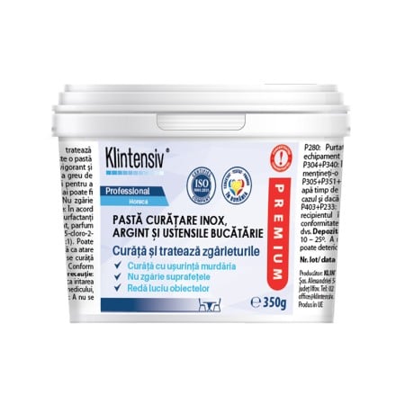 Detergenti profesionali - Klintensiv Pasta Profesionala pentru curatare inox, argint si ustensile bucatarie, 350 gr