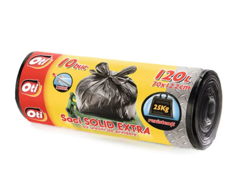 Saci menajeri - Saci menajeri SOLID EXTRA, 120L, cu urechi de prindere, 10 buc./rola