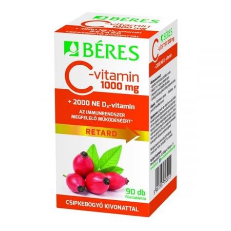 Béres C 1000 mg + D3 2000 UI cu măceșe – Imunitate și energie cu eliberare prelungită – 90 comprimate [1]