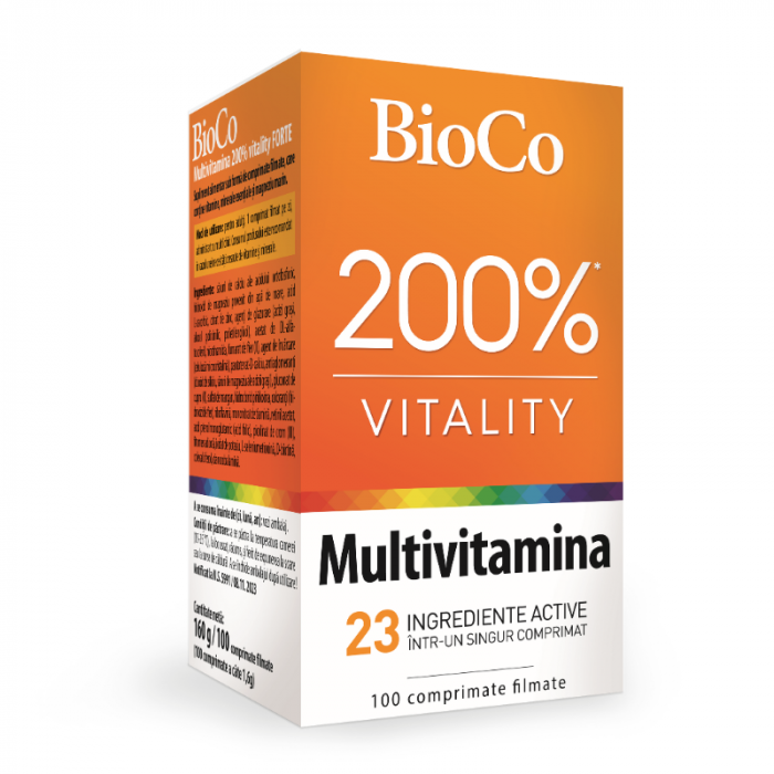 BioCo Multivitamină 200% vitality Forte , conținând vitamine, minerale și magneziu marin., 100. buc [1]