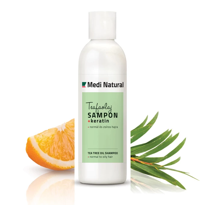 MediNatural Șampon cu Ulei de Arbore de Ceai și Keratină – pentru păr normal și gras, 250 ml [1]