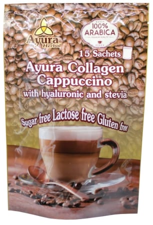 Produse - Ayura Cappuccino instant cu colagen, acid hialuronic și stevia (15buc)