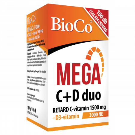 Vitamine Bioco - BioCo MEGA C+D DUO Vitamina C 1500 mg + Vitamina D3 3000 UI, 100 buc., pachet familial