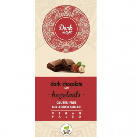Produse - Ciocolata dark cu alune intregi fara gluten, lapte si zahar  80g                                                                                                Health Market