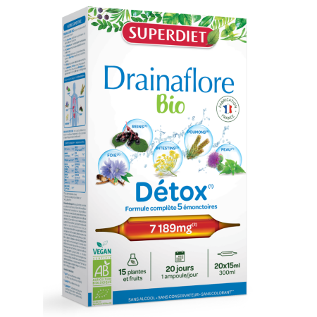 Produse - Drainaflore detoxifiere bio, 20 fiole x 15 ml, SuperDiet