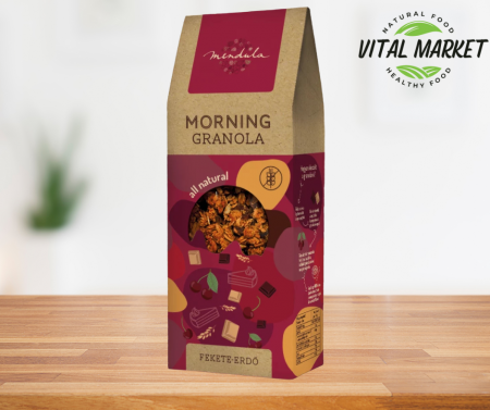 Cereale/musli fără gluten - Granola PĂDUREA-NEAGRĂ cu vișine negre, ciocolată albă și neagră – fără gluten – 300g