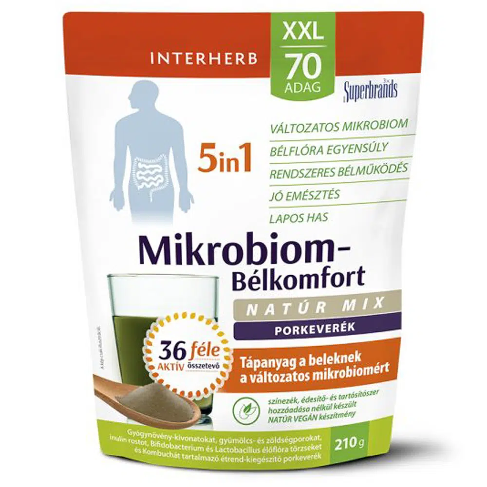 Vegan - Interherb XXL Mikrobiom-Bélkomfort 5în1 – Pulbere pentru Echilibrul Intestinal (210 g)
