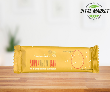 Vegan - Mendula bar superfruits cu mango și cocos – fără zahăr adăugat – 40g