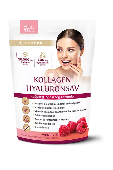 Produse - Pulbere instant de colagen si acid hialuronic cu gust de zmeura Interherb