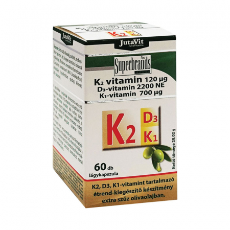 Vitamine , minerale - Vitamina K2 120 μg, D3 2200 NE, K1 700 μg Jutavit, 60 buc