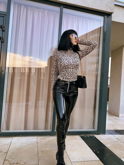 Colanti Negri Dama din Latex cu Talie Inalta Zipper Glossy Black Luxury Eleganti Efect Push Up Compresivi Anticelulitici Modelatori | VITRENDX [22]