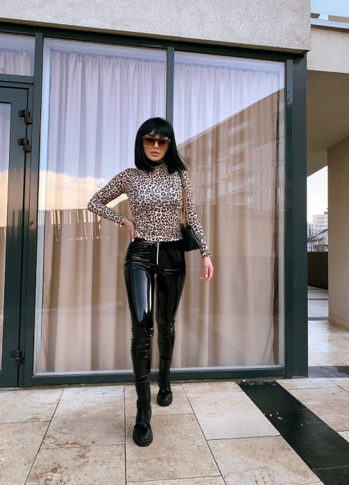 Colanti Negri Dama din Latex cu Talie Inalta Zipper Glossy Black Luxury Eleganti Efect Push Up Compresivi Anticelulitici Modelatori | VITRENDX [23]