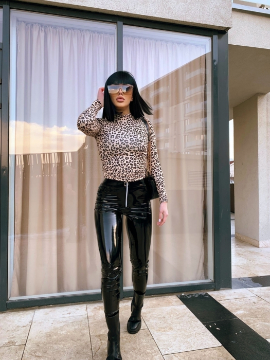 Colanti Negri Dama din Latex cu Talie Inalta Zipper Glossy Black Luxury Eleganti Efect Push Up Compresivi Anticelulitici Modelatori | VITRENDX [24]