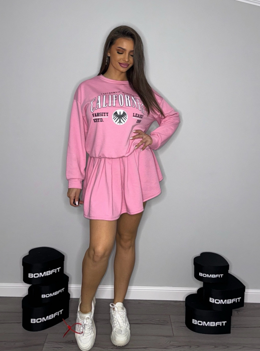Compleu California Vibe Pink Roz de Dama cu Fusta si Top Elegant Office Casual Confortabil Elastic din Bumbac | VITRENDX [4]