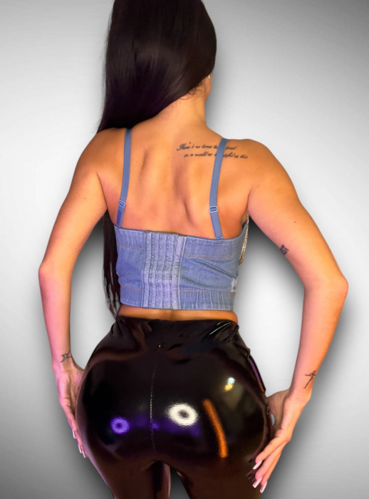 Corset Albastru cu Diamante de Dama Top Scurt Diamond Dream Denim Efect Push Up | VITRENDX [7]