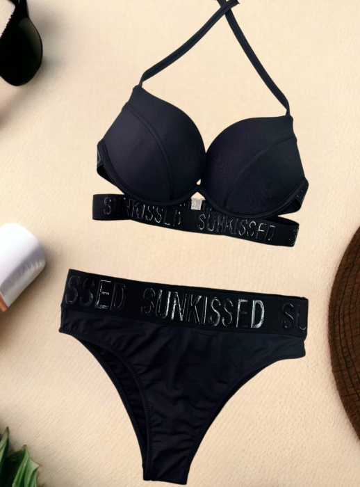 Costum de Baie Negru Pentru Femei din 2 Piese Glamour Black Modelator Efect Push Up | VITRENDX [8]