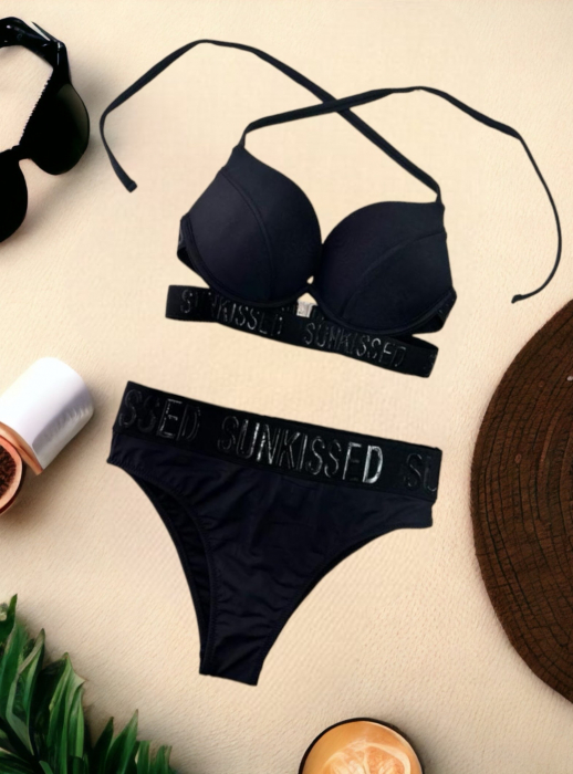 Costum de Baie Negru Pentru Femei din 2 Piese Glamour Black Modelator Efect Push Up | VITRENDX [9]