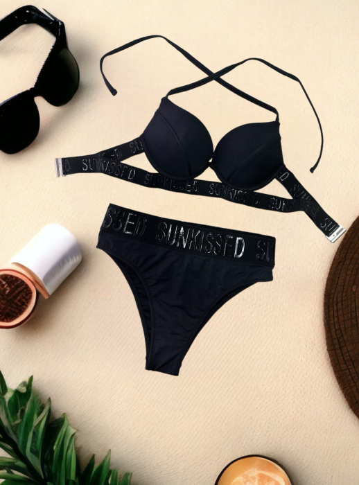 Costum de Baie Negru Pentru Femei din 2 Piese Glamour Black Modelator Efect Push Up | VITRENDX [10]