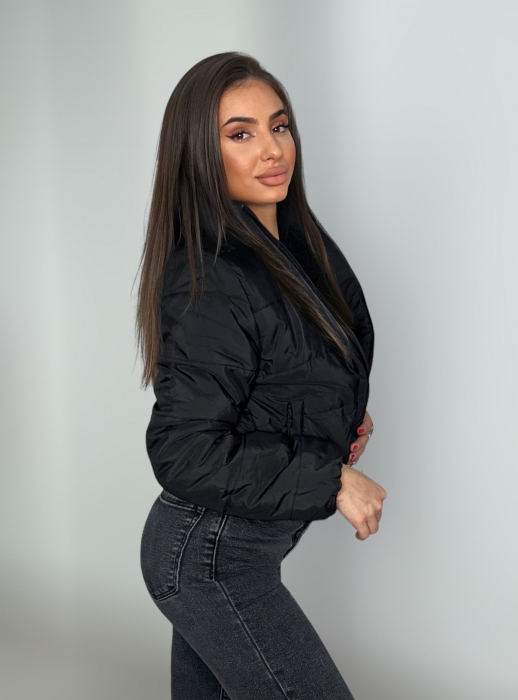 Geaca Neagra de Dama Black Cropped Puffer Calduroasa Captusita din Puf Pentru Primavara Toamna Iarna | VITRENDX [2]