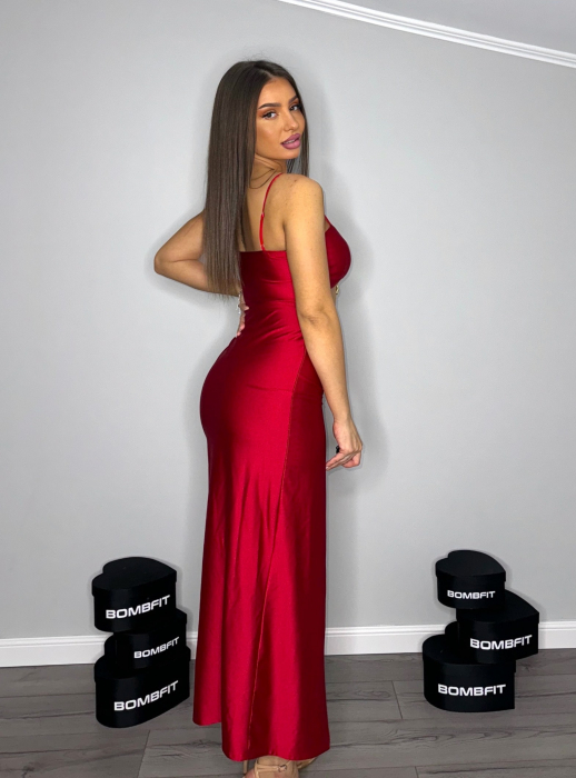 Rochie Metallic Red Seduction Dama Eleganta Crapata Pe Picior VITRENDX [2]