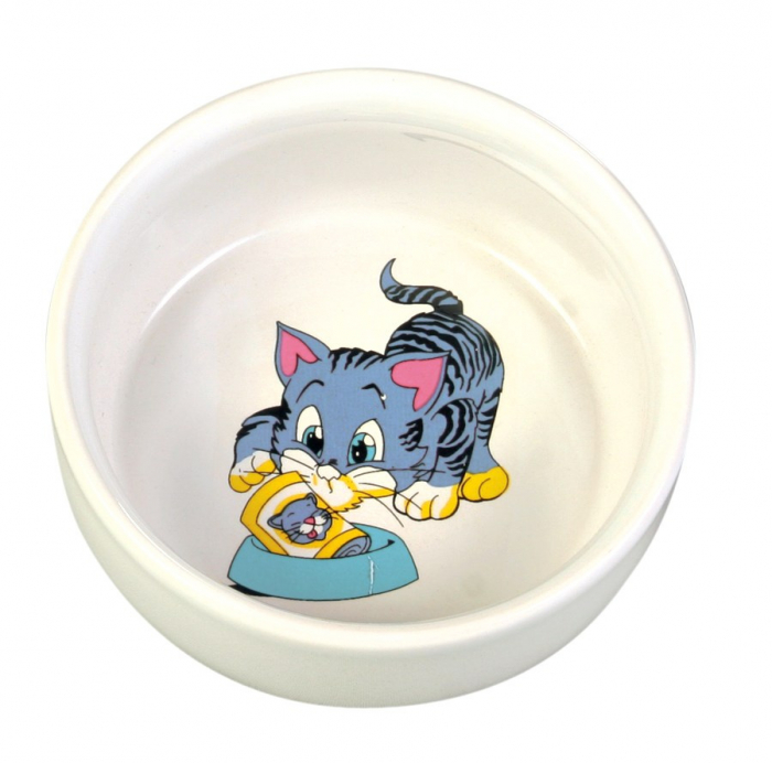 Castron Ceramic Pentru Pisici, 0.3 l/11 cm, Alb,  4009 [2]