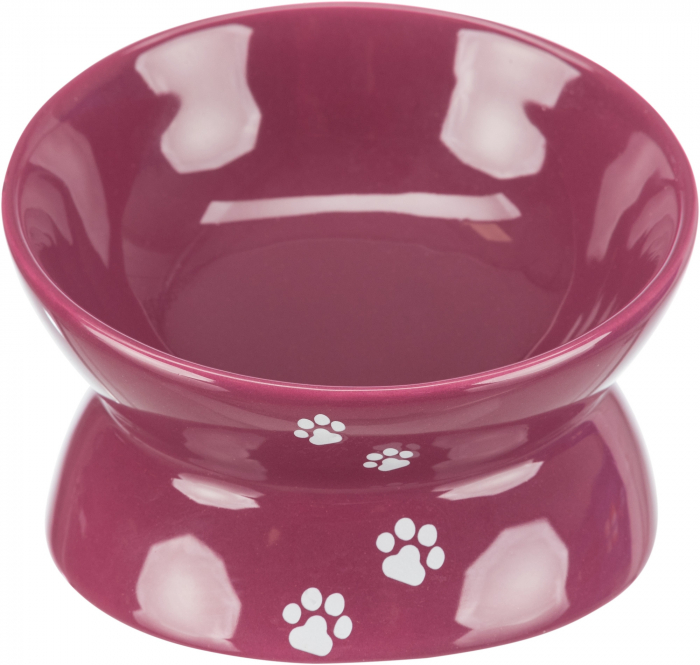 Castron Ceramic Pentru Pisici, Ridicat, Forma Ergonomica, 0.15 l/13cm, Bordo, 24797 [2]