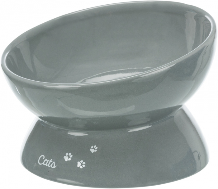 Castron Ceramic Pentru Pisici, XXL, Ridicat, Forma Ergonomica, 0.35 l/17 cm, Gri, 24805 [2]