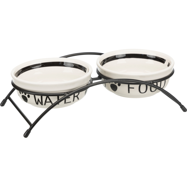 Set 2 Castroane Ceramice Cu Suport Metalic, 2x0.6 l/Ã¸ 15 cm/32x9x15 cm, Alb/Negru, 24641 [2]