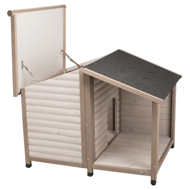 Casuta Lodge Din Lemn Pentru Caini, M-L: 130x100x105 cm, Gri, 39517	 [2]