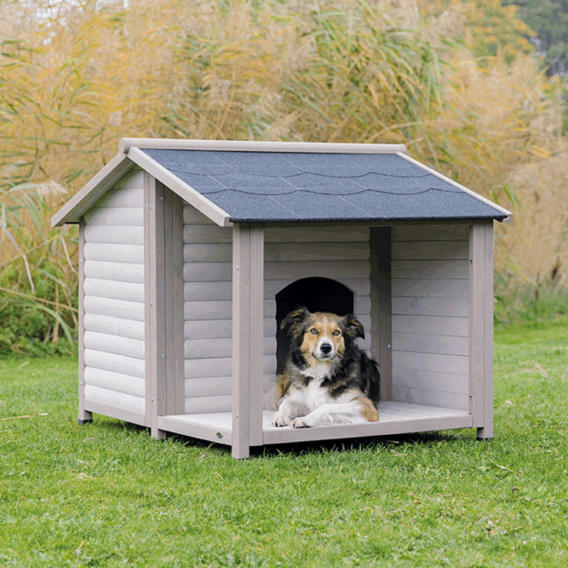 Casuta Lodge Din Lemn Pentru Caini, M-L: 130x100x105 cm, Gri, 39517	 [3]