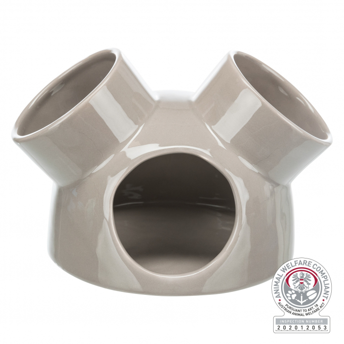 Casuta Ceramica Pentru Rozatoare, Cu 3 Intrari, 16x12 cm, Gri, 61364	 [3]