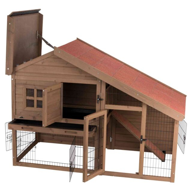 Cusca De Exterior Pentru Rozatoare, Cu Spatiu De Joaca, Lemn, 151x107x80 cm, Maro, 62335	 [2]