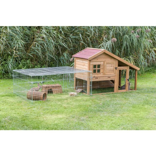 Cusca De Exterior Pentru Rozatoare, Cu Spatiu De Joaca, Lemn, 151x107x80 cm, Maro, 62335	 [4]