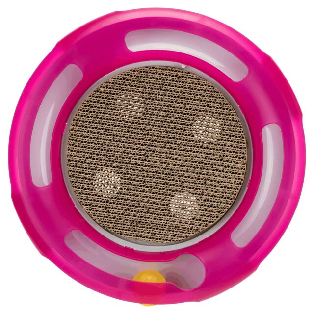 Jucarie 2in1 Pentru Pisici, Race & Scratch, Plastic/Carton, 37 cm, Roz/Alb, 41415	 [7]