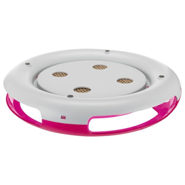 Jucarie 2in1 Pentru Pisici, Race & Scratch, Plastic/Carton, 37 cm, Roz/Alb, 41415	 [8]