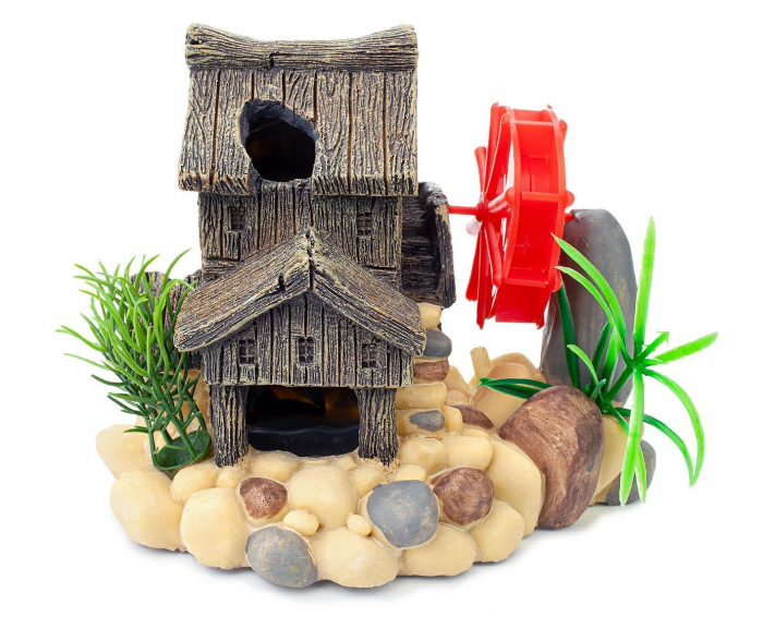 Decor Pentru Acvariu, Casa Cu Moara De Vant, 11 cm, R151 [1]