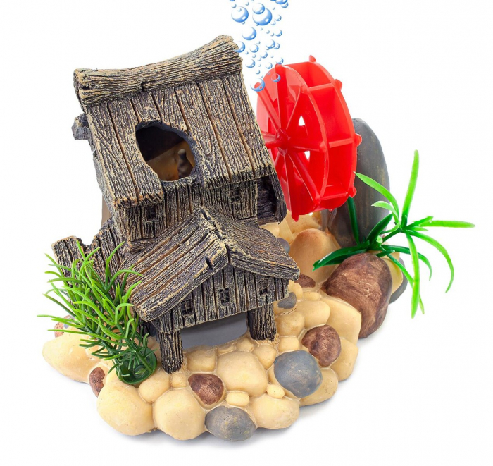 Decor Pentru Acvariu, Casa Cu Moara De Vant, 11 cm, R151 [3]