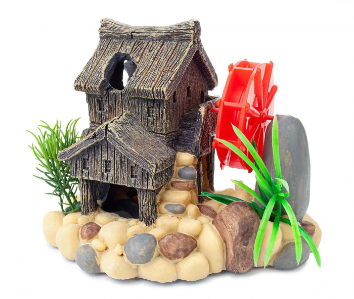 Decor Pentru Acvariu, Casa Cu Moara De Vant, 11 cm, R151 [2]