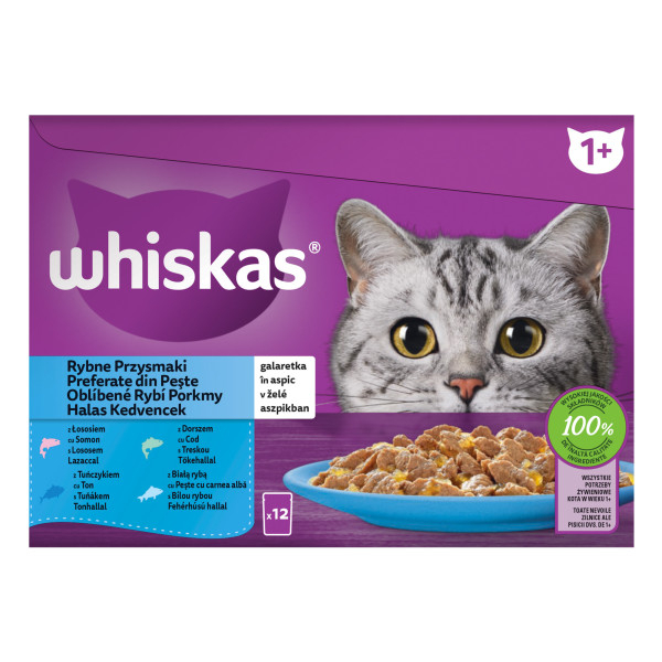 Hrana Umeda Pentru Pisici, Whiskas Adult, Preferate Din Peste In Aspic,12x85 g [1]