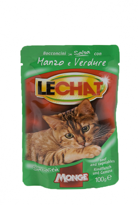 Hrana Umeda Pentru Pisici, LeChat, Cu Vita Si Legume, 100 g	 [2]