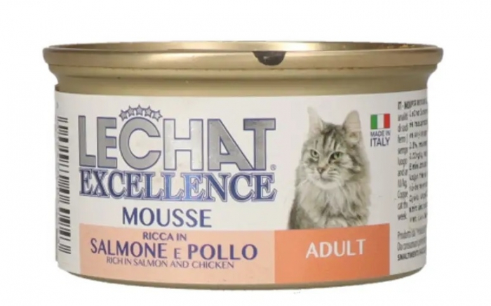 Hrana Umeda Pentru Pisici, LeChat Excellence Adult, Mousse Cu Somon/Pui, 85 g	 [2]