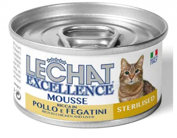 Hrana Umeda Pentru Pisici, LeChat Excellence Steril, Mousse Cu Pui/Ficat, 85 g	 [2]
