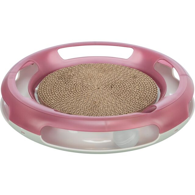 Jucarie 2in1 Pentru Pisici, Race & Scratch, Plastic/Carton, 37 cm, Roz/Alb, 41415	 [13]