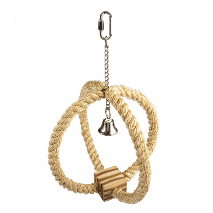  Jucarie Pentru Pasari, Coarda Din Sisal Cu Cub De Lemn Si Clopotel, 33x22x22cm, L13563 [1]