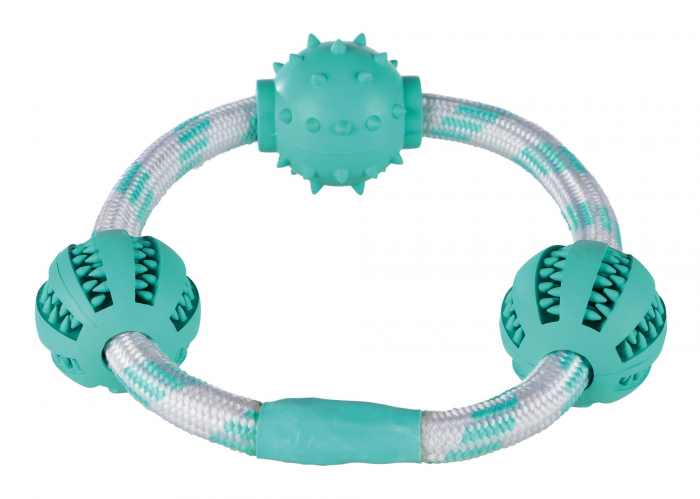Jucarie Pentru Caini, Denta Fun, Inel Sfoara Cu Mingi, Aroma Menta, Cauciuc, 20 cm/5 cm, 33704 [1]