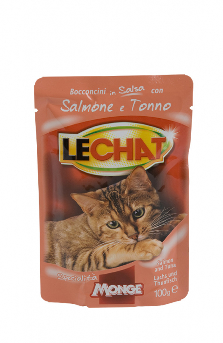 Hrana Umeda Pentru Pisici, LeChat, Cu Somon Si Ton, 100 g	 [1]