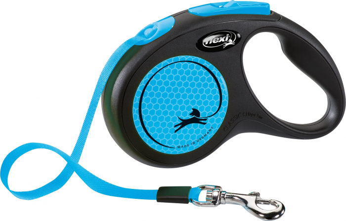 Lesa Flexi Neon, Banda, S: 5 m/15 kg, Albastru Neon, 209312 [1]