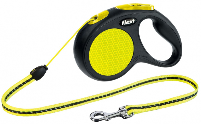 Lesa Flexi Neon, Snur, S: 5 m/12 kg, Negru/Galben Neon, 20911 [2]