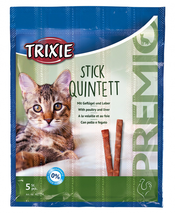 Recompense Pentru Pisici, Premio Stick Quintett, Pasare Si Ficat, 5 x 5 g, 42724 [2]