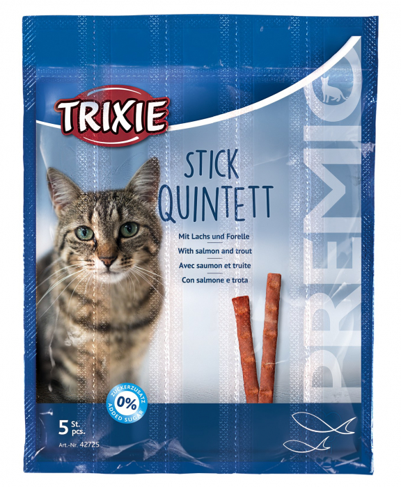 Recompense Pentru Pisici, Premio Stick Quintett, Somon Si Pastrav, 5 x 5 g, 42725 [2]